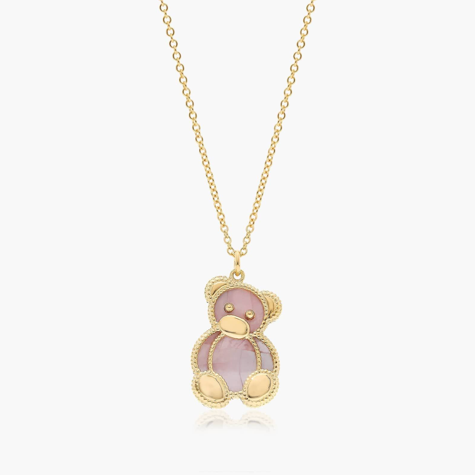 14K Yellow Gold Reversible Teddy Bear Mother of Pearl Necklace 14K Yellow Gold Reversible Teddy Bear Mother of Pearl Necklace
